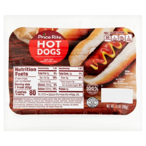 Price Rite Hot Dogs, 8 count, 12 oz