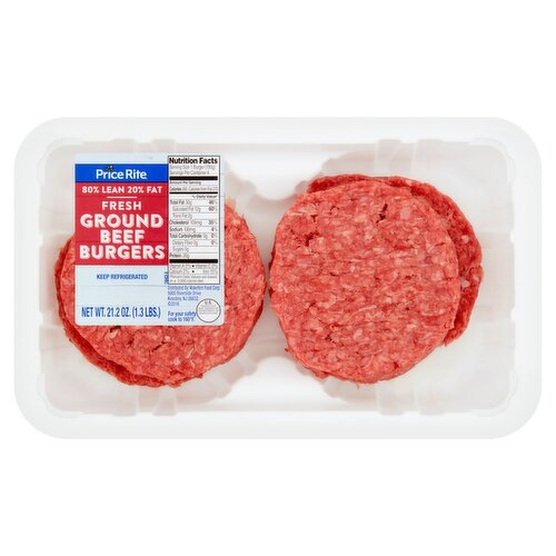 Price Rite 80% Lean 20% Fat Fresh Ground Beef Burgers, 21.2 oz