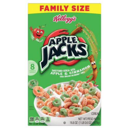 Kellogg's Apple Jacks Sweetened Cereal with Apple & Cinnamon Family Size, 16.6 oz