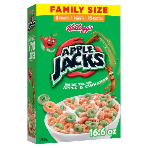 Kellogg's Apple Jacks Sweetened Cereal with Apple & Cinnamon Family Size, 16.6 oz