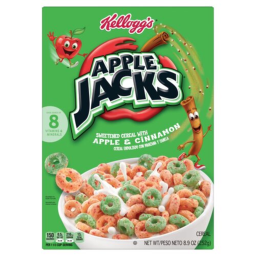 Kellogg's Apple Jacks Sweetened Cereal with Apple & Cinnamon, 8.9 oz