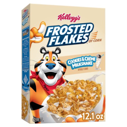 Kellogg's Frosted Flakes Cookies and Creme Milkshake Breakfast Cereal, Kids Cereal, 12.1 oz Box