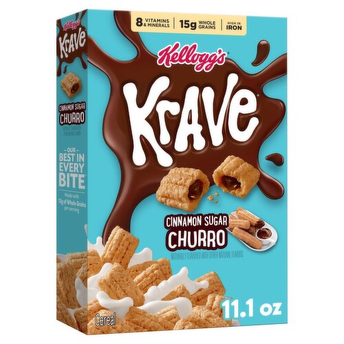 Kellogg's Krave Cinnamon Sugar Churro Breakfast Cereal, Breakfast Food, 11.1 oz Box