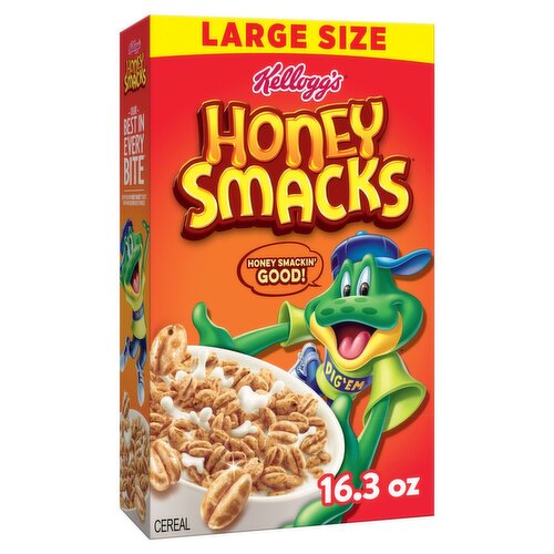 Kellogg's Honey Smacks Sweetened Puffed Wheat Cereal Large Size, 16.3 oz
