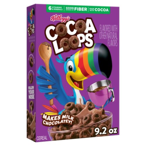 Kellogg's Cocoa Loops Original Breakfast Cereal, Good Source of Fiber, 9.2 oz Box