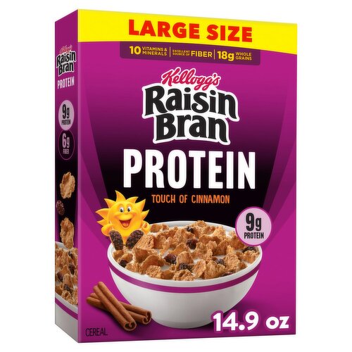 Kellogg's Raisin Bran Protein Touch of Cinnamon Cereal Large Size, 14.9 oz