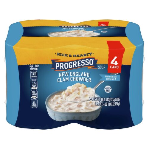 Progresso New England Clam Chowder Soup, 18.5 oz, 4 count