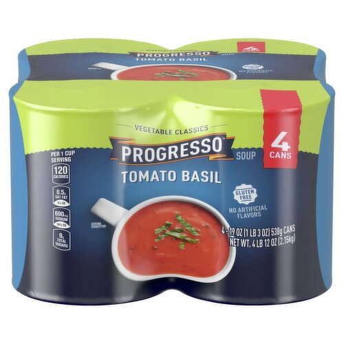 Progresso Vegetable Classics Tomato Basil Soup, 19 oz, 4 count