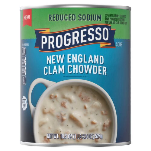 Progresso Reduced Sodium New England Clam Chowder Soup, 18.5 oz