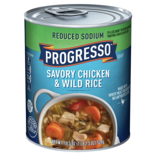 Progresso Reduced Sodium Savory Chicken & Wild Rice Soup, 18.5 oz