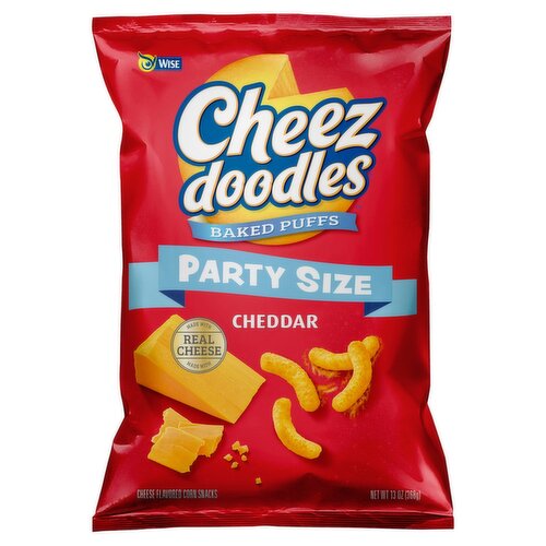 Wise Cheez Doodles Baked Puffs Cheddar Cheese Flavored Corn Snacks Party Size, 13 oz