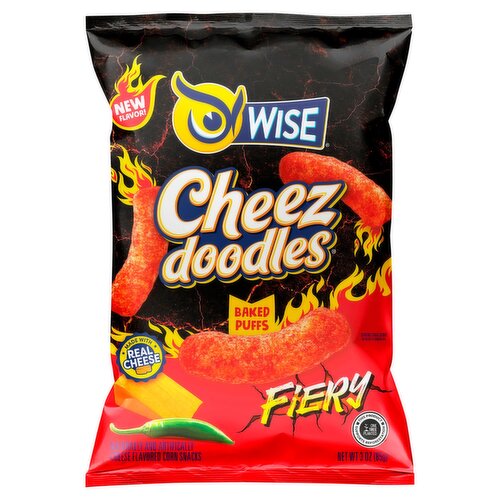 Wise Cheez Doodles Fiery Cheese Flavored Corn Snacks, 3 oz