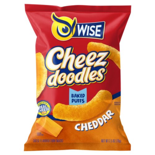 Wise Cheez Doodles Baked Puffs Cheddar Cheese Flavored Corn Snacks, 2.5 oz