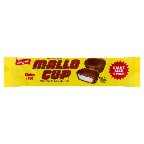 Boyer Mallo Cup Whipped Creme Center Candy Giant Size, 4 count, 2.8 oz