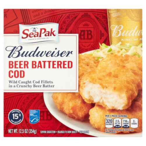 SeaPak Budweiser Beer Battered Cod, 12.5 oz