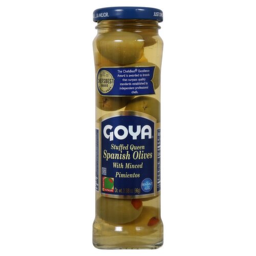 Goya Stuffed Queen Spanish Olives with Minced Pimientos, 3 3/8 oz