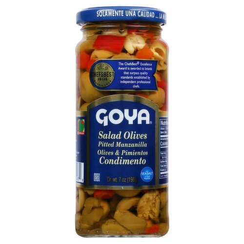 Goya Pitted Manzanilla Salad Olives & Pimientos Condimento, 7 oz