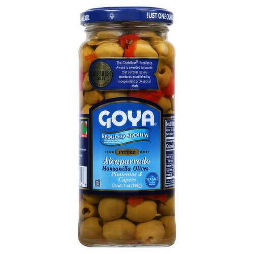 Goya Reduced Sodium Pitted Manzanilla Olives Pimientos & Capers Alcaparrado, 7 oz