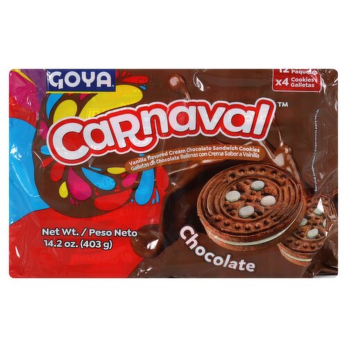Goya Carnaval Vanilla Flavored Cream Chocolate Sandwich Cookies, 12 count, 14.2 oz
