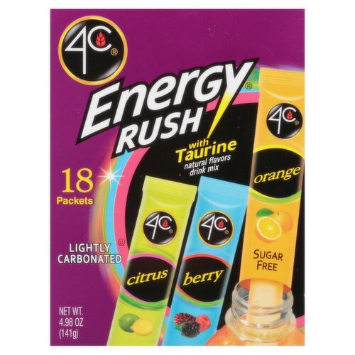 4C Sugar Free Energy Rush with Taurine Drink Mix Variety Pack, 18 count, 4.98 oz