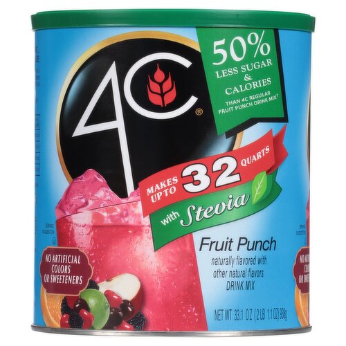 4C Fruit Punch Drink Mix with Stevia, 33.1 oz