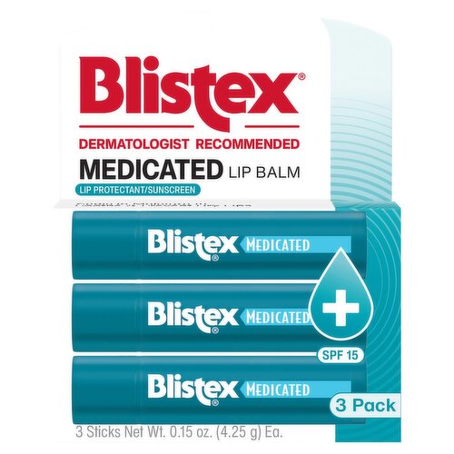 Blistex Medicated Lip Balm, SPF 15, 3 count, 0.15 oz