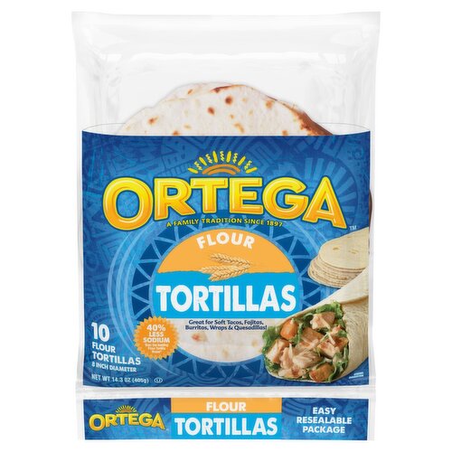 Ortega 8 Inch Diameter Flour Tortillas, 10 count, 14.3 oz