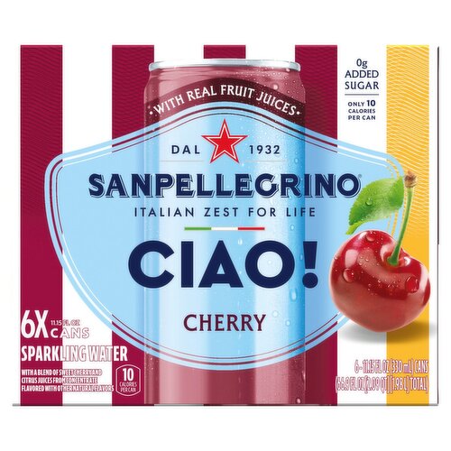 Sanpellegrino Ciao! Cherry Sparkling Water, 11.15 fl oz, 6 count