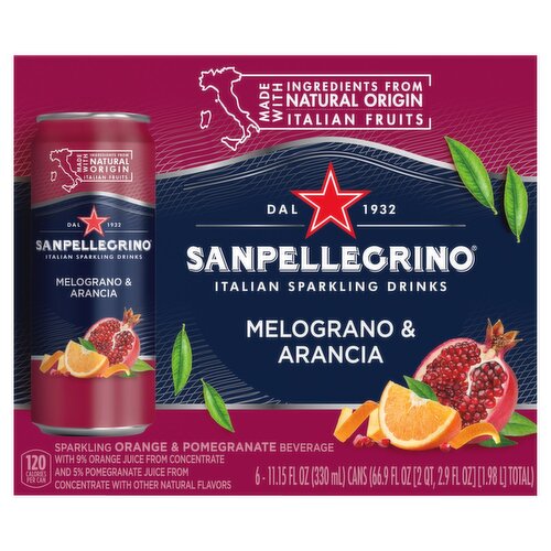 Sanpellegrino Orange & Pomegranate Italian Sparkling Drinks, 11.15 fl oz, 6 count