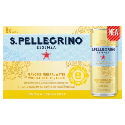 S. Pellegrino Lemon & Lemon Zest Flavored Mineral Water, 11.15 fl oz, 8 count