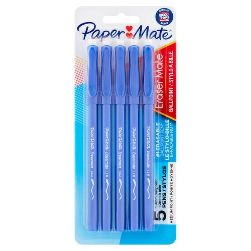 Paper Mate Eraser Mate Medium Point 1.0mm Ballpoint Pens, 5 count