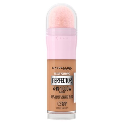 Maybelline New York Instant Age Rewind Perfector 4-in-1 Glow 02 Medium Makeup, 0.68 fl oz