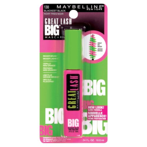 Maybelline New York Great Lash Big 130 Blackest Black Mascara, .34 fl oz