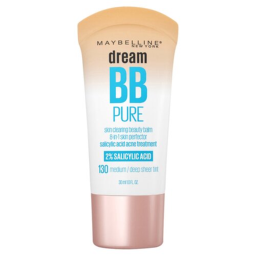 Maybelline New York Dream BB Pure 130 Medium/Deep Sheer Tint Skin Clearing Beauty Balm, 1.0 fl oz