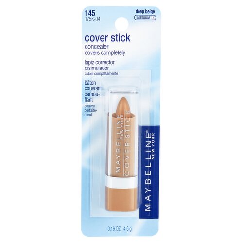 Maybelline New York Cover Stick 145 Deep Beige Medium Concealer, 0.16 oz