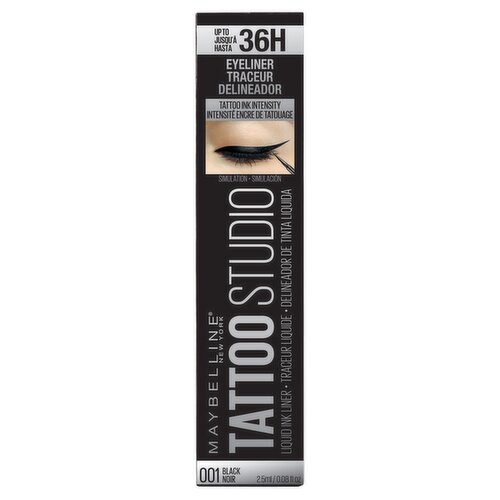 Maybelline New York Tattoo Studio 001 Black Liquid Ink Liner Eyeliner, 0.08 fl oz