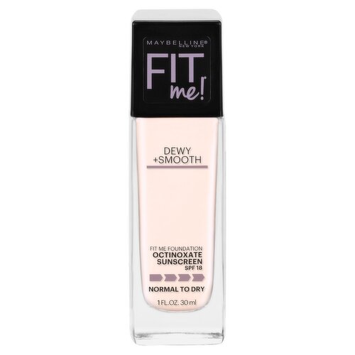 Maybelline New York Fit Me! Dewy + Smooth 102 Fair Porcelain Foundation Sunscreen, SPF 18, 1 fl oz