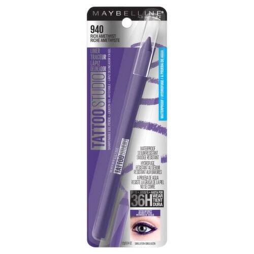 Maybelline New York Tattoo Studio 940 Rich Amethyst Waterproof Sharpenable Gel Pencil Liner, 0.04 oz