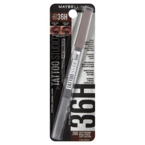 Maybelline New York Tattoo Studio 260 Deep Brown Longwear Brow Pigment Pencil, 0.026 oz