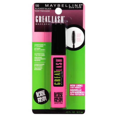 Maybelline New York Great Lash 100 Blackest Black Mascara, .43 fl oz