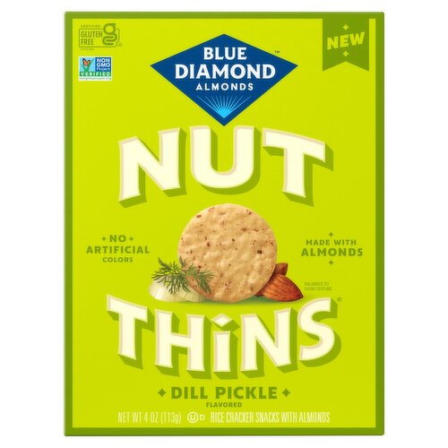 Blue Diamond Almonds Nut Thins Dill Pickle Flavored Rice Cracker Snacks with Almonds, 4 oz