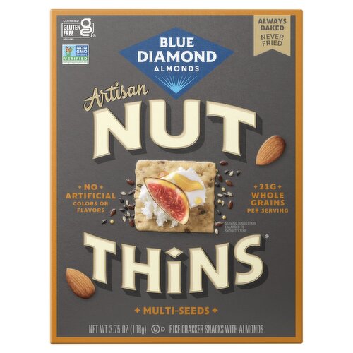 Blue Diamond Almonds Artisan Nut Thins Multi-Seeds Rice Cracker Snacks with Almonds, 3.75 oz