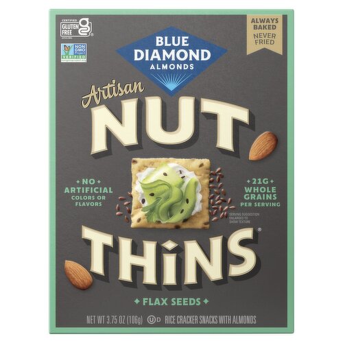 Blue Diamond Almonds Artisan Nut Thins Flax Seeds Rice Cracker Snacks with Almonds, 3.75 oz