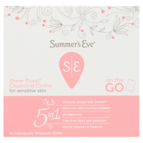 Summer's Eve Sheer Floral 5 in 1 Cleansing Cloths, 16 counts