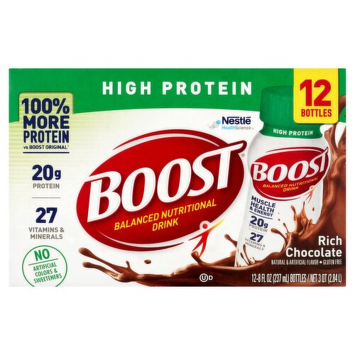 Nestlé Boost High Protein Rich Chocolate Balanced Nutritional Drink, 8 fl oz, 12 count