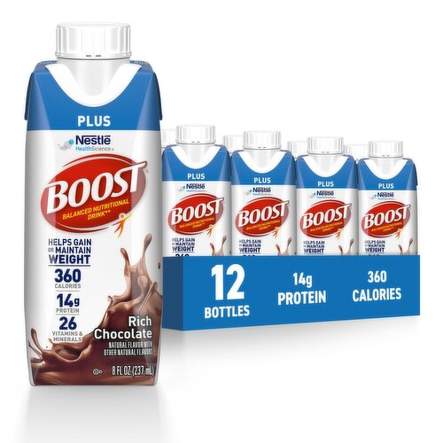 Nestlé Boost Plus Rich Chocolate Balanced Nutritional Drink, 8 fl oz, 12 count