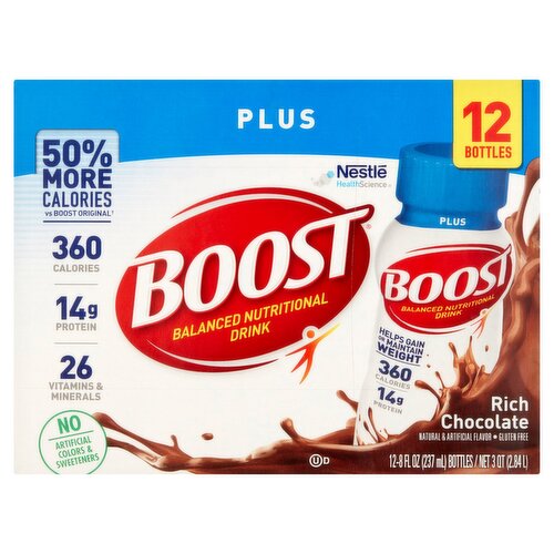 Nestlé Boost Plus Rich Chocolate Balanced Nutritional Drink, 8 fl oz, 12 count