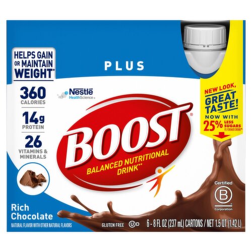 Nestlé Health Science Boost Plus Rich Chocolate Balanced Nutritional Drink, 8 fl oz, 6 count