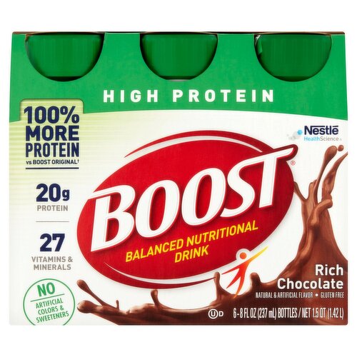 Nestlé Boost High Protein Rich Chocolate Balanced Nutritional Drink, 8 fl oz, 6 count