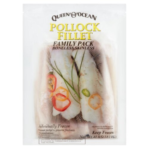 Queen ‘O' The Ocean Boneless Skinless Pollock Fillet Family Pack, 4 lbs